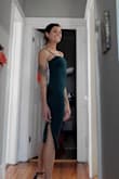 Love the color, quality of material, and fit of this dress. I ended up getting the small because the xs fit too skin-tight for my comfort, but still looked great. I also tried it in black, but just loved this rich shade of green. It definitely has a classy feel. - Melissa W.
