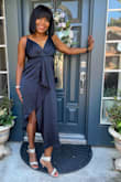 I tried this dress on and walked downstairs to overwhelming applause from my daughter and husband. I purchased this dress for my friend of 30 years daughter's wedding. I was told that I looked stunning and I believed it.  I am tall with long legs so I felt so comfortable and beautiful in this dress. The compliments didn't stop so I tried to order it in red for the Christmas holidays only to find that it was sold out. I want this dress in every color because it's affordable, comfortable, and beautiful. - Lois B.