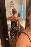This is a beautiful dress, but the fit is strange. I ordered in a small and medium because I typically wear a small but the Lulus fit finder suggested medium. The top on both was snug while wearing a bra. If I had taken the bra off it would have been fine but it's unusual for my small 34B push-up bra to cause a dress to be tight on top. The rib cage up through the bust was tight. The actual waist area was loose. I have a small waist and am used to this but not combined with the rib cage area being tight. The long side is a nice length and I love the idea of the high-low length change. As another review mentioned, the short side is SHORT. I am 5'6". A couple of inches above fingertip length, which is fine for jean shorts but not for a semi-formal dress IMO. The underliner hits just past the crease of my butt cheek, where my hand is in the rear-facing picture. The medium hit at about the same length. The way the cut and material fall really takes away from the beautiful floral pattern & material.  Returning. - Annika S.