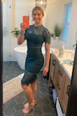 This dress is perfect for a semi-formal to formal (dark colors) wedding. I ordered a small and a medium as my normal size is small but fit finder suggested a medium. Both fit however I preferred the form-fitting cut of the small, the medium waist was too baggy on me. There is extra material at the waist on both sizes on me and the way it falls it kind of sticks out rather than hangs, so for either size I would need to pull the sides down a bit regularly. I had to do this to keep the underliner skirt from riding too high up when walking or dancing so keep that in mind. If you have smaller legs this probably happens less. Overall this is an extremely flattering dress, I bought it in green and navy blue and am keeping both. The green is super vibrant and the blue is rich and classic. It covers everything it needs to but the waist cut out and the shorter underskirt make it just sexy enough while still classy. - Annika S.