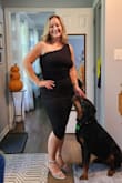 I am a little thicker in the middle and ordered a large. It fits beautifully and the ruching is very flattering! I got tons of compliments! This dress hides a multitude of sins. ;-) BUY IT! - Allison M.