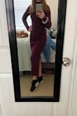 Cute dress for fall! It fits well and the plum color is true to the image. It's thick enough material to wear in fall weather and maybe even in winter. It does say hand wash and took about a day to dry laying flat, but worth it to preserve. - Heidi F.