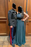 The dress was perfect for the Marine Corps ball. Really flowy, and helps hide the tummy. The dress is nice and heavy and of good quality. Double lined so not see-through at all. I wore 3.5in heels and the dress was still pretty long (wearing flats in the picture). - Karen C.