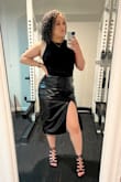 I bought this skirt to wear on my 35th bday dinner. It was perfect! Very soft and comfortable. It hugs the curves so nicely! - Fanny