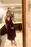 I am usually a large but I sized down to a medium and it fit me perfectly. The bust area could've been a little tighter since it's so low-cut. I was worried a few times I was going to slip out, but I didn't. My bra size is 36-B. Nonetheless, I adore this dress and will definitely wear it to another fall wedding - CHERYL C.