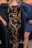 Very comfortable & flattering! It was a bit long bc I am on the shorter side, but I didn't have time to tailor it. The colors were perfect for a fall wedding! - Alyssa