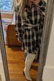 This dress is such a cute flannel, nice and warm, and perfect with some boots. And I love that the wrap-around looks like arms of a shirt wrapped around your waist. When I put it on the buttons don't pull much on my chest overall but it's a little tight in the shoulder area and when you lift your arms the whole dress kind of lifts up and you have to pull it back down. But other than that I definitely love it! - Faith B.
