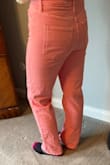 I have been looking for a pair of pink jeans that are just the right color, and these are it! Love them. They are not too long with flats and are very comfortable, despite the fact that I accidentally dried them too long. They have stretch, but they hold their shape. The picture below is after shrinkage. I like them so much that I am tempted to order them in another size. Overall, quality is very good. - Lora S.