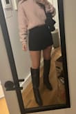 I originally sized up to a Medium because I thought it would be small but I ended up returning and buying my true size (small). I haven't worn it as a set with the jacket together but I love it with high boots and a sweater - Haley E.