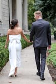 I bought this dress to wear to my courthouse wedding and reception dinner. Fit perfectly and looked so great in photos. Just know that the bow on the back is attached with tiny clasps (which means you might need help removing it during bathroom breaks). Also, if you're short like me, the bow may drag on the ground, so I would recommend taller heels. - Devin F.
