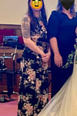 Bought a small originally and ended up exchanging for an extra small. They both are veeerrryyyy long and the dress I ended up with I had hemmed. It also is a very dark deep navy that honestly could pass as a midnight or close to black. I ended up pairing my dress with a boho brown braided belt and suede mules and it was perfect for my brother's fall wedding in VA! - Rahechel S.