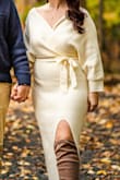 I got this for engagement photos and it was a perfect choice! I'm on the busty side and the top kept me covered (although I did have to keep pulling the sleeves down to get the off-the-shoulder effect). It was also warm enough on a breezy 50-degree October day. - Lauren C.