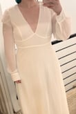 I had SUCH high hopes for this dress. I have it in green and it's my go-to for any event, so I figured white can be my go-to for my elopement wedding. Everyone else's looks so opaque and thick in the chest, but mine was sheer as can be, with white lines all over. It was devastatingly/hilariously horrible. Immediate return. - Jillian D.