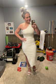 Amazing dress! Super stretchy and sucks in your waist perfectly. Not see-through all at! I can't wait to wear this for my Rehearsal Dinner! - Brittany T.