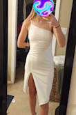 I bought this dress for my elopement. It was perfect, elegant yet simple! I even got a ton of compliments on it. I bought an XS as I have a small frame and it fit wonderfully, fitted but was not too tight, I felt uncomfortable. I was worried I would have to constantly pull the dress down and readjust but even while dancing it stayed in place well. The fabric and integrity of the dress seem to be high quality as well and the white was not see-through. This was my first purchase from Lulus after wanting to purchase from them for a while- needless to say the next time I need a dress for an event I will buy from Lulus! - Emma H.