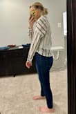 This fabric is definitely more similar to linen; it's see through to the degree that I can see a pink hue by my shoulders where my cami stops but only in bright bathroom mirror light. This will def need to be ironed before wearing, and a button did pop off in the wash on gentle cycle, too. I still love the casual fit and the stripes! It's a bit on the short side (I tucked the front into jeans for work), but the sleeves are perfect on my long arms. - Megan S.