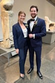I bought these pants to go with my Groomswoman outfit. They matched the jacket perfectly! The colour matches the photo exactly. They're more blue than navy which is exactly what I needed. They are super comfortable and a nice cut! - Brianna G.