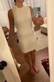 I ordered a medium even though I can be a small or medium. I'll admit bodycon styles don't always flatter my shape and that was the case here. But even with the sweater on, I still didn't like it. The sleeves were way too long. The material seemed like it'd get pulls in it very easily. - Julie C.