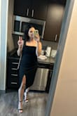The fit of this dress was perfect! I am on the shorter side so I needed to get the straps taken in. If you are over 5'3", I don't think any adjustments are needed. I also wore Spanx and you can't even tell! The slit on the left side adds a flare of sexiness I didn't know I needed. - Giovanna P.