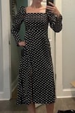 This dress had a really strange fit. Overall, it fits well, except the sleeves were very puffy. I think it's a part of the "princess sleeve" style, but it was a bit too strange for me. I guess it's not my style. Were it not for the slit, I think it would be quite a dowdy dress. It felt a bit like a vintage dress. Maybe from the 80s? - Samantha C.