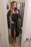 This dress is really cute; I got a lot of compliments on it. The material is thin but comfortable so it's good in warm weather. The only downside was that the way the sleeves are designed, it's hard to raise your arms above your head. - Laura M.