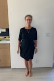 This black sheath accents my good areas, bust and legs, and hides my blump areas, upper arms and mature woman stomach. This would be a good dress to take on a trip to Europe. - Jeanne M.