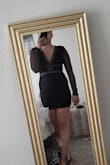 It fits right. I don't feel like I need to wear any form of shapewear under it. Hides the stomach well. Sleeves are the perfect length if you like them passed your wrists. - Anna D.