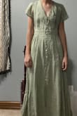 This dress was not fitted. It was very baggy and looked more like a "little house on the prairie" dress on me. Do not recommend it. I love the way it looks in the pictures, but it was just too big and they don't offer smaller sizes than XS. - Katie G.