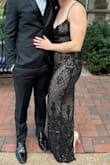 The dress fit perfectly. Very fitted dress but stretches nicely. Was very comfortable. Even had to run in it as we were late and it did not rip. Highly recommend. I ordered a size medium. One downside, there are sequins that rub on the inside of your arms. Otherwise, it was perfect. Can hopefully wear it again soon! - Chelsea B.
