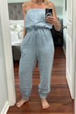 Very comfortable and super soft fabric. I really liked this romper. However, it just didn't work for my body type. The top part was too long for my torso. I've purchased two different rompers, and they both had the same issue. I'm debating if I should try it in XS and see if it would fit better, but size S had to go back. - Anastassia H.