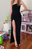 I love this dress. Unfortunately, I returned it because the slit is too high for my event, but it is a beautiful dress! - Kylie A.