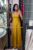 The dress is gorgeous and fits perfectly. I usually purchase small in most stores so I would say it's true to size. The straps are adjustable so you can loosen/tighten them as needed.
The dress is super long. I wore it with 2.5-inch heels and it was still slightly too long.
International shipping (to Rome, Italy) was a nightmare though (took 3 weeks in the end) and I didn't receive it in time for the wedding. That's the reason for 4 stars instead of 5. - Anaise W.