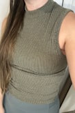 The type of top you wear with jeans, tucked in. I do like the olive tones! The neckline is also not "tight". - Brandie R.
