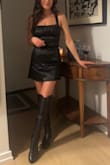 This dress looked amazing on. It is the perfect length for someone on the shorter side. The ties in the back allow you to make it tighter or looser depending on your preference. - Deanna K.