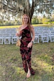 Love this dress! It hugs my curves without being tight. The slit is perfectly placed. The color and material were beautiful. It does look better in person vs photos. I wore it for an outside wedding fall wedding. Contemplating wearing it twice to another wedding in January. I highly recommend. - Lindsay H.