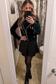 This jacket is amazing. It's a beautiful dark emerald green, and the velvet is so soft. It's more substantial/thicker than I had thought it might be, so it actually kept me warm, which is a plus. It's comfortable and best of all it's super cute! Love. - Laura M.