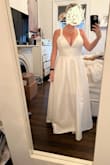 Shocked that the L fit perfectly when the other dresses I tried on fit better as a M. But my god, what a dress. I had it hemmed and dry-cleaned! - JULIE N.