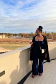 I wore this to a fall outdoor wine festival and it was perfect for the event. The fabric is stretchy and comfortable and the color is a deep navy blue. I wore shape-wear underneath and it was very flattering to my curvy figure. I wore heels with it, so I wish it was a little longer, but I'm 5'9" and it was just barely long enough. - Jennifer M.