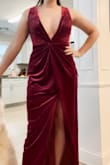 I usually wear a medium but this small fits my small-busted self perfectly, with room to eat, drink, and be merry. I'll likely tack the leg slit and bust a bit to make it more modest/appropriate for a military ball but otherwise, I could not be more in love with this dress. Elegant, comfortable, and a great price point. It could not be better! (I added a faux fur shawl for the winter which really completes it). - Caitlyn H.