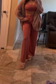 I'm short so the pants were right above the ground. So cute and comfy. I just ordered 2 more sets in nude and black. You can wear it out and still look like an extremely cute bum. - Jen H.