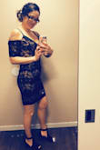 I love this dress! It fit so well and I felt amazing in this dress!! The dress stayed in place very well no rising with movement just perfect. I'd highly recommend. I also have the burgundy color because I loved it so much!! - Shauna O.