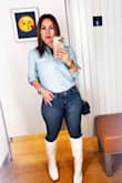 Comfortable and cute boots! True to size. They match with absolutely everything! I've used these with a variety of outfits, and they look great. Also, love how they look with dresses. The earrings and the jeans in this picture are also from Lulus. - Airian M.