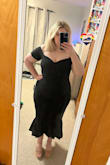 I was fairly happy with this dress. It hugged all my curves and the material was nice and thick, I didn't even have to wear a bra. Unfortunately, I did end up returning this because even with shapewear, I wasn't comfortable with how tight it was on my midsection. I'm not entirely confident with my upper arms yet either. It's possible I will try to buy this dress once again before the New Years' wedding I'm attending if I don't find anything else. I would've kept it and made a decision closer to the wedding but the return policy is a fairly short window of time. I wish they had this in maybe onnnnne little size up. It was decent for a short and curvy girl like me, very good material. - Amy R.