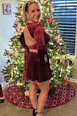 I was hesitant about purchasing this romper because I'm on the shorter side, but it was beautiful and fit perfectly. Super comfy. Received a ton of compliments and photographed so well. The velvet is beautiful and is perfect for a festival holiday party or just a night out. I wore it to my 20 year reunion. Didn't need a bra since it tied tightly in the back. - Christin B.