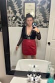 I loved the design of this but it was too tight. I'm usually a large but if I exchanged it I would get an XL. I just returned it instead though because I didn't find the open back flattering on me with the skirt I chose for this event. If you have any back fat whatsoever it might not be the best pic imo. - Danielle R.