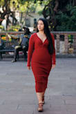 I bought this and various other dresses for a photoshoot I was having in Mexico. I ended up going with this one and I loved how this fit and how it looked in the pictures! The front twist gave it a seductive touch and the slit in the back was the perfect height. One of my favorite dresses from Lulus for sure! - Becky A.