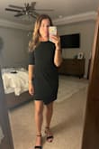 I didn't know if I would be a small or medium in this dress. I took the sizing test, and they suggested a small based on my size. It fits perfectly! It makes me look so slim and hugs the right areas! My husband loved me in it. I LOVE this dress! Highly recommend it! - Amanda J.