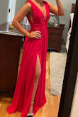 I am very small chested so it was not revealing on me, but I think, even if you have a large chest, there is plenty of fabric to keep it from being super revealing. The dress is very comfortable! I wore it for an event the day after Thanksgiving, so I was thankful it wasn't super fitted! I am 5 ft 7, and it was long enough to wear heels and still be plenty long! - Victoria S.