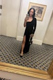 In love with this dress! I wore it to a black formal wedding. The velvet makes the dress. It stayed up and gave me enough support that I didn't need a bra. I didn't need to hem it but I had high heels on. Fit well all around. - Anastasia H.