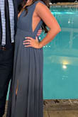 This dress was amazing for the event I was attending, I usually am a small but the medium fit me best. It is very long so I also had to get it tailored. Was so comfortable, doesn't wrinkle, and got tons of compliments! - Kali H.